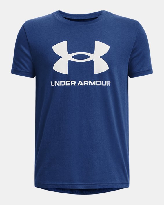 Boys' UA Sportstyle Logo Short Sleeve in Blue image number 0